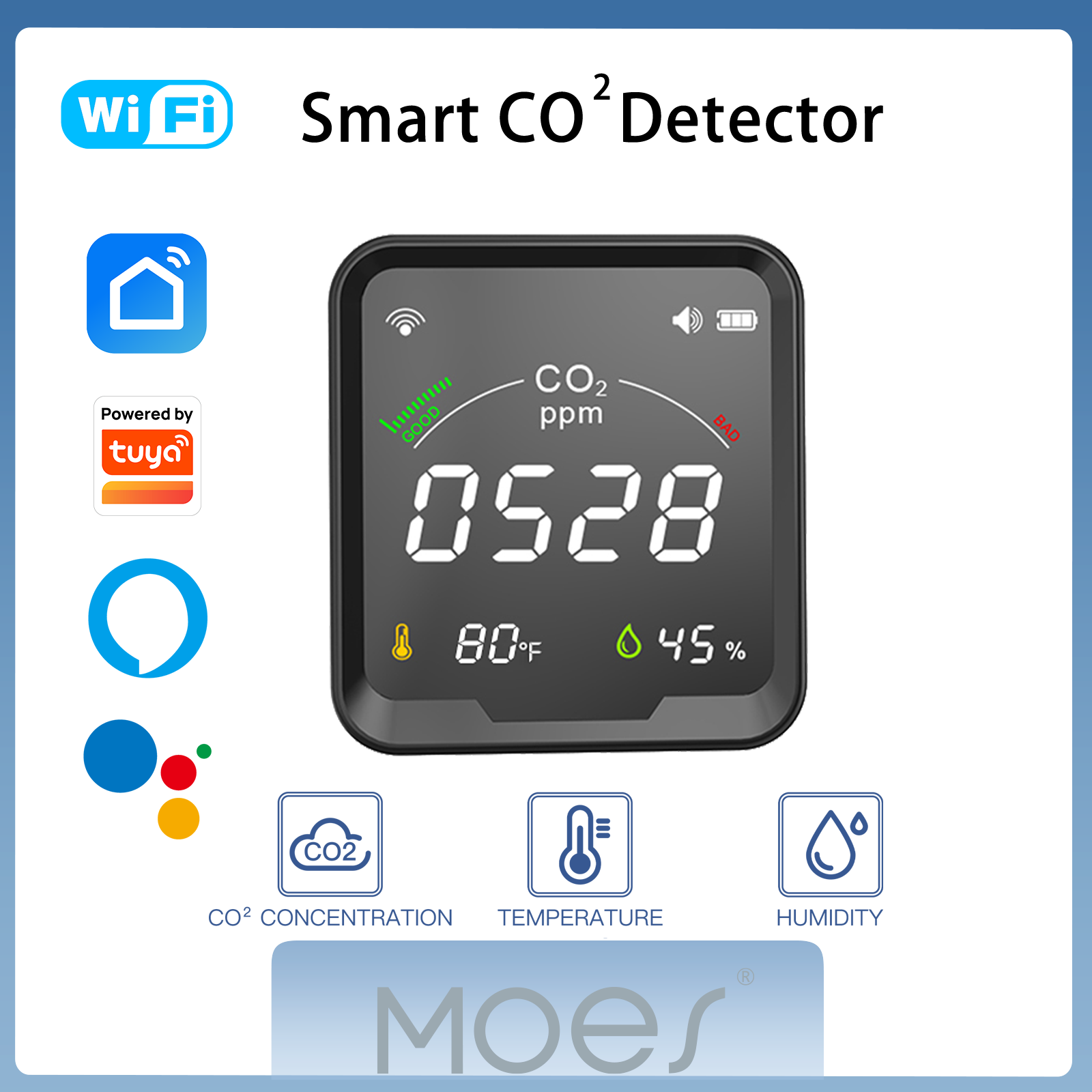 MOES WiFi Tuya Smart CO2 Detector 3 In 1 Carbon Dioxide Detector Air