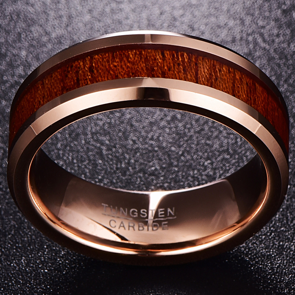 Bonlavie Mm Hawaiian Koa Wood Authentic Tungsten Carbide Ring K Rose