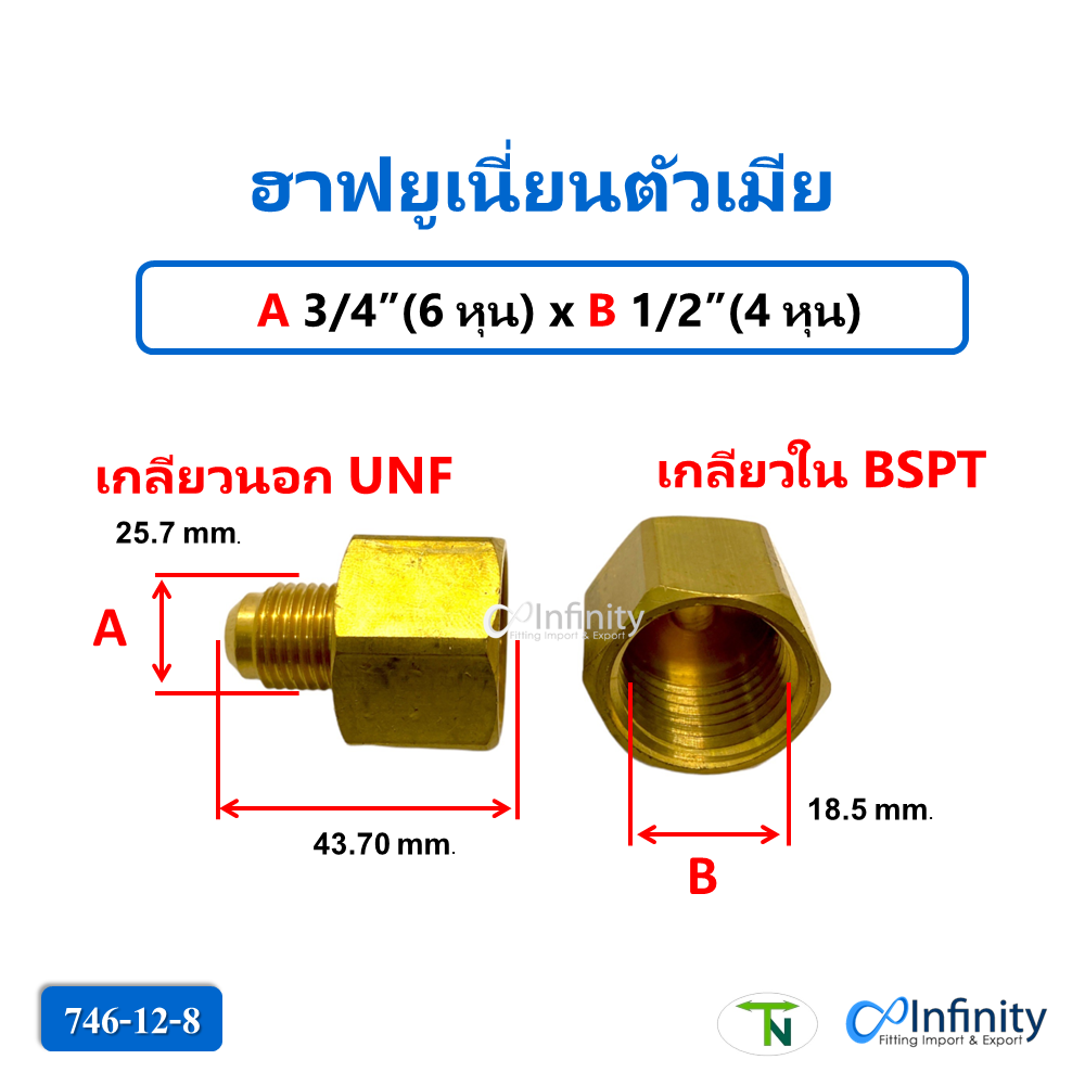 746 ฮาฟยเนยนตวเมย เกลยว UNF BSPT ขอตอ ตอตรง ขอตอแกส ขอตอ