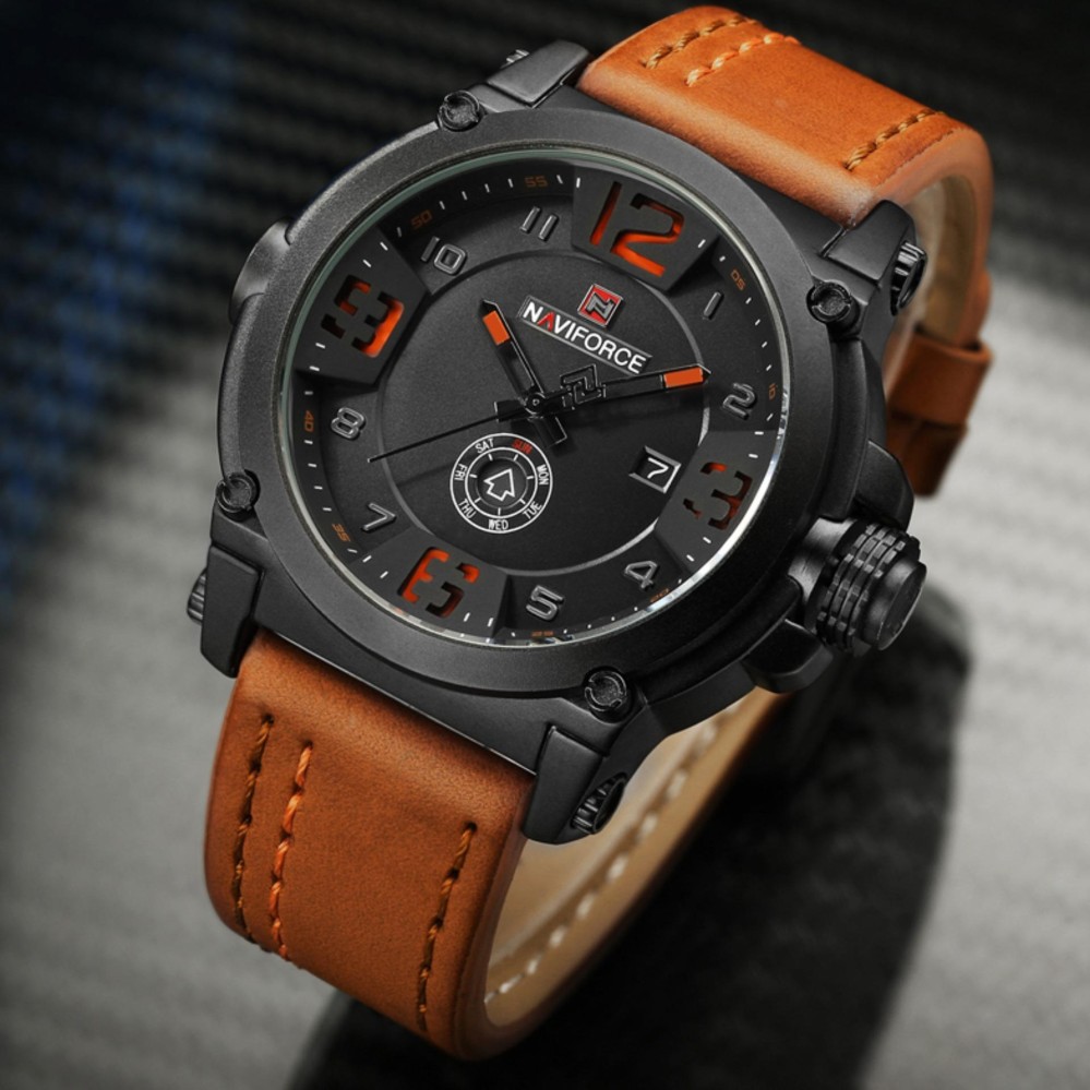 รับประกัน 1 ปี สินค้าอยู่ในไทย-นาฬิกา NAVIFORCE รุ่น NF9099 สายหนัง เครื่องญี่ปุ่น กันน้ำ 30 เมตร แสดงวัน/วันที่
