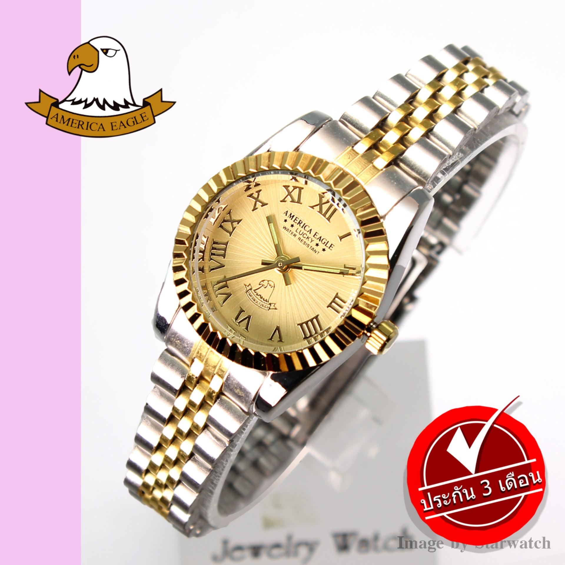 AMERICA EAGLE นาฬิกาข้อมือผู้หญิง สายสแตนเลส รุ่น AE022L - SilverGold / Gold AMERICA EAGLE นาฬิกาข้อมือผู้หญิง สายสแตนเลส รุ่น AE022L - SilverGold / Gold