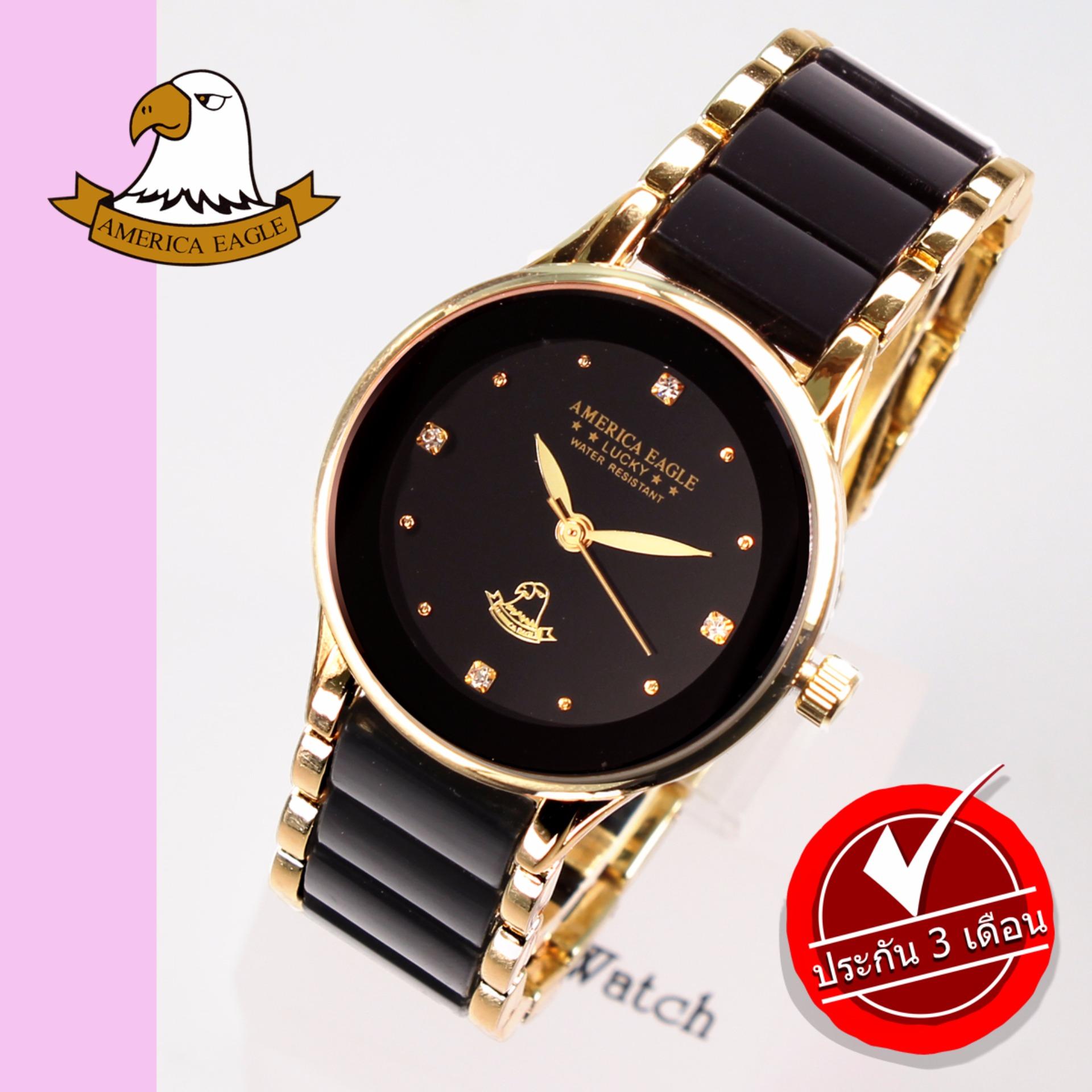 AMERICA EAGLE นาฬิกาข้อมือผู้หญิง สายสแตนเลส รุ่น AE066L - Gold / Black