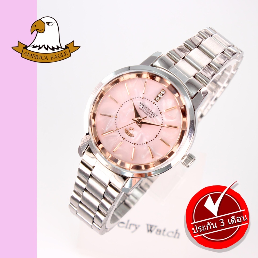 AMERICA EAGLE นาฬิกาข้อมือผู้หญิง สายสแตนเลส รุ่น AE072L - Silver / Pink