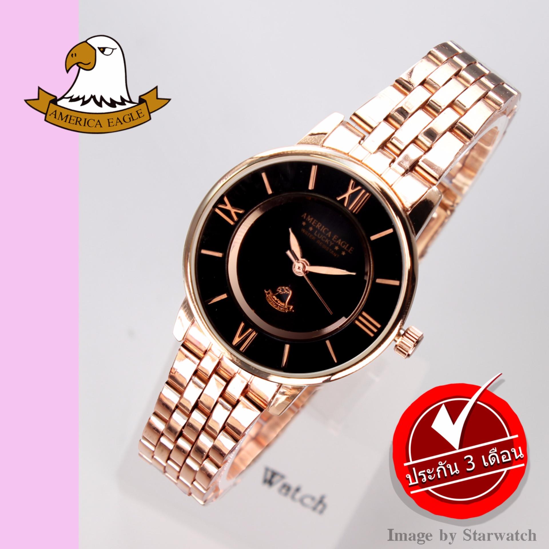 AMERICA EAGLE นาฬิกาข้อมือผู้หญิง สายสแตนเลส รุ่น AE078L - Pink Gold/ Black