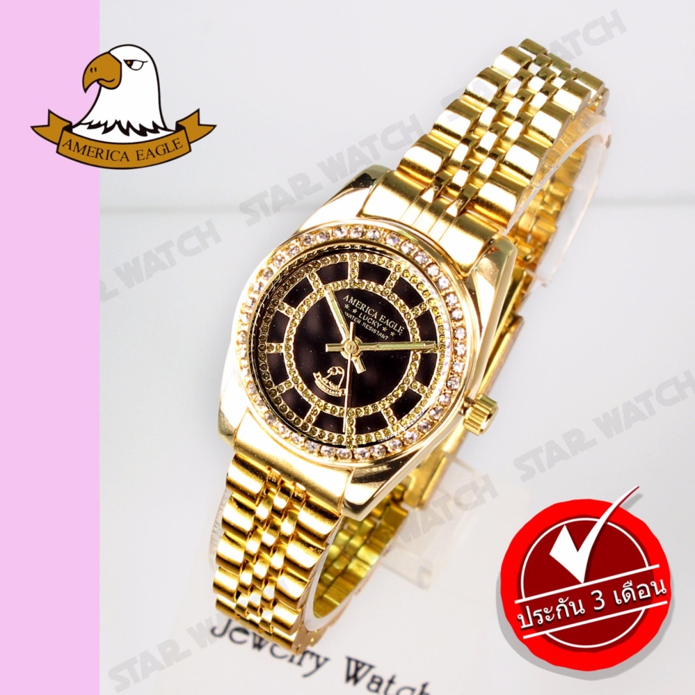 AMERICA EAGLE นาฬิกาข้อมือผู้หญิง สายสแตนเลส รุ่น AE085L - Gold / Black