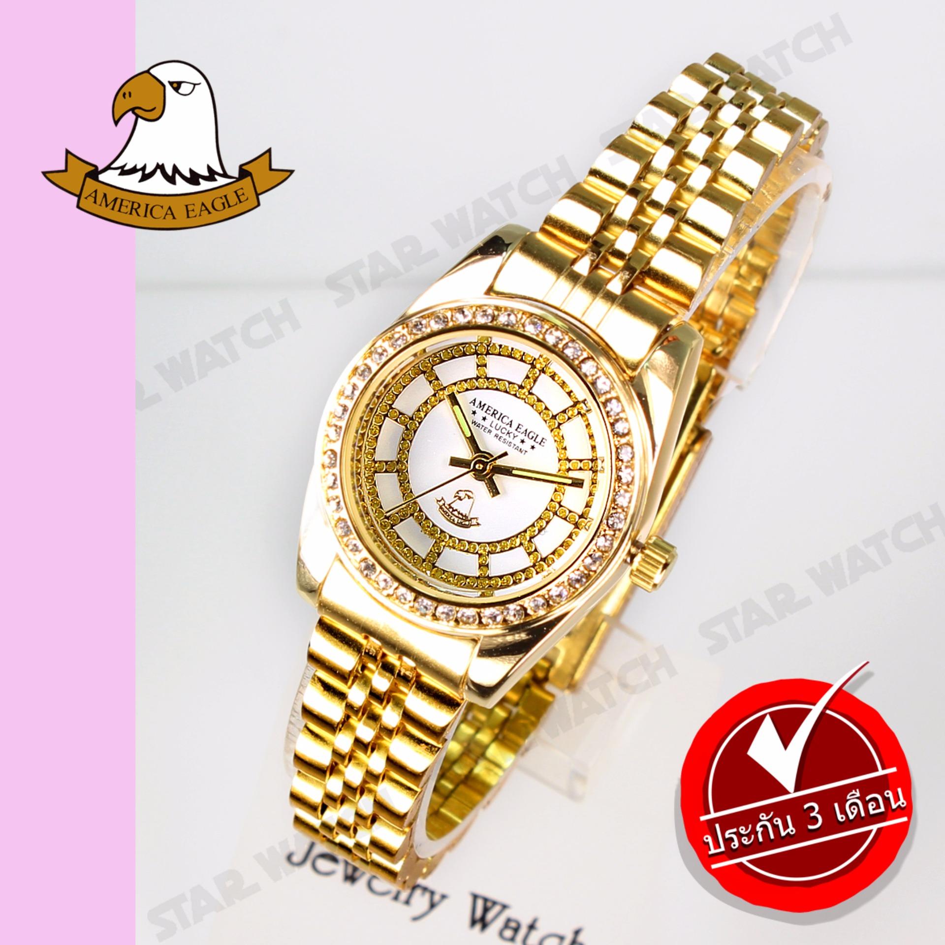 AMERICA EAGLE นาฬิกาข้อมือผู้หญิง สายสแตนเลส รุ่น AE085L - Gold / White