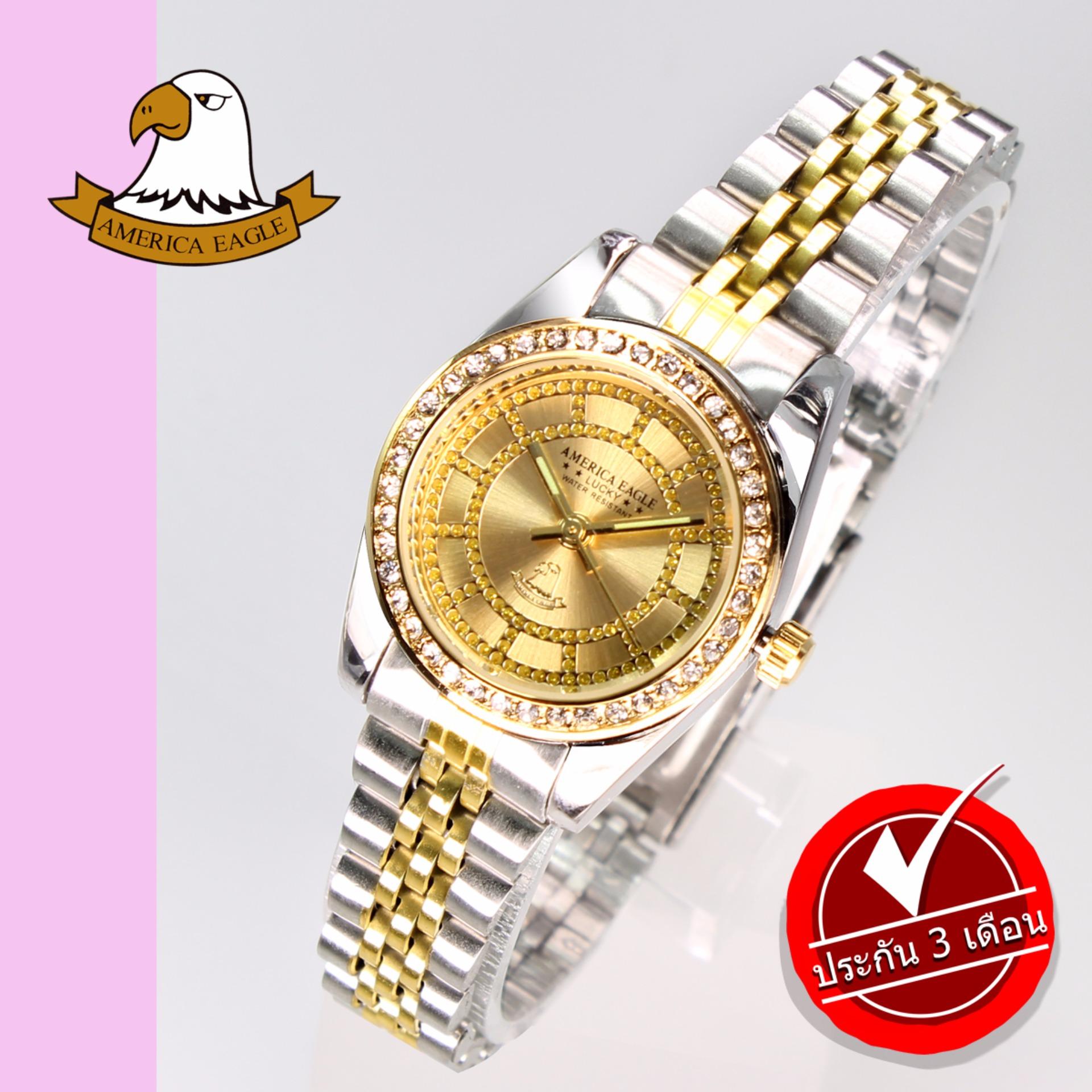 AMERICA EAGLE นาฬิกาข้อมือผู้หญิง สายสแตนเลส รุ่น AE085L - SilverGold / Gold