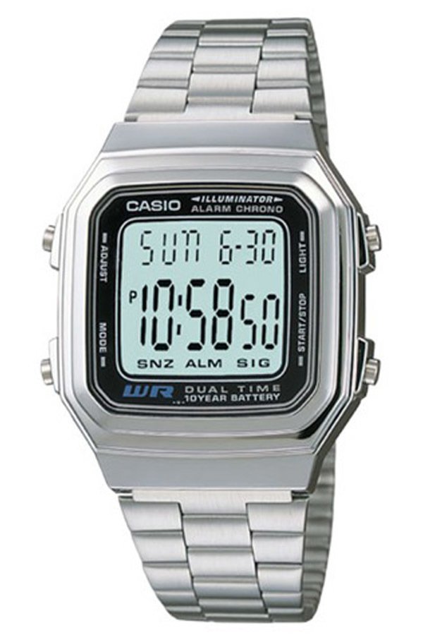 Casio นาฬิกาข้อมือ สีเงิน สายสแตนเลส รุ่น A178WA-1ADF