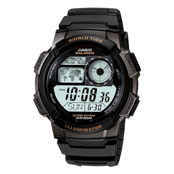 Casio Standard นาฬิกาข้อมือผู้ชาย สีดำ/เทา สายเรซิ่น รุ่น AE-1000W-1AVDF