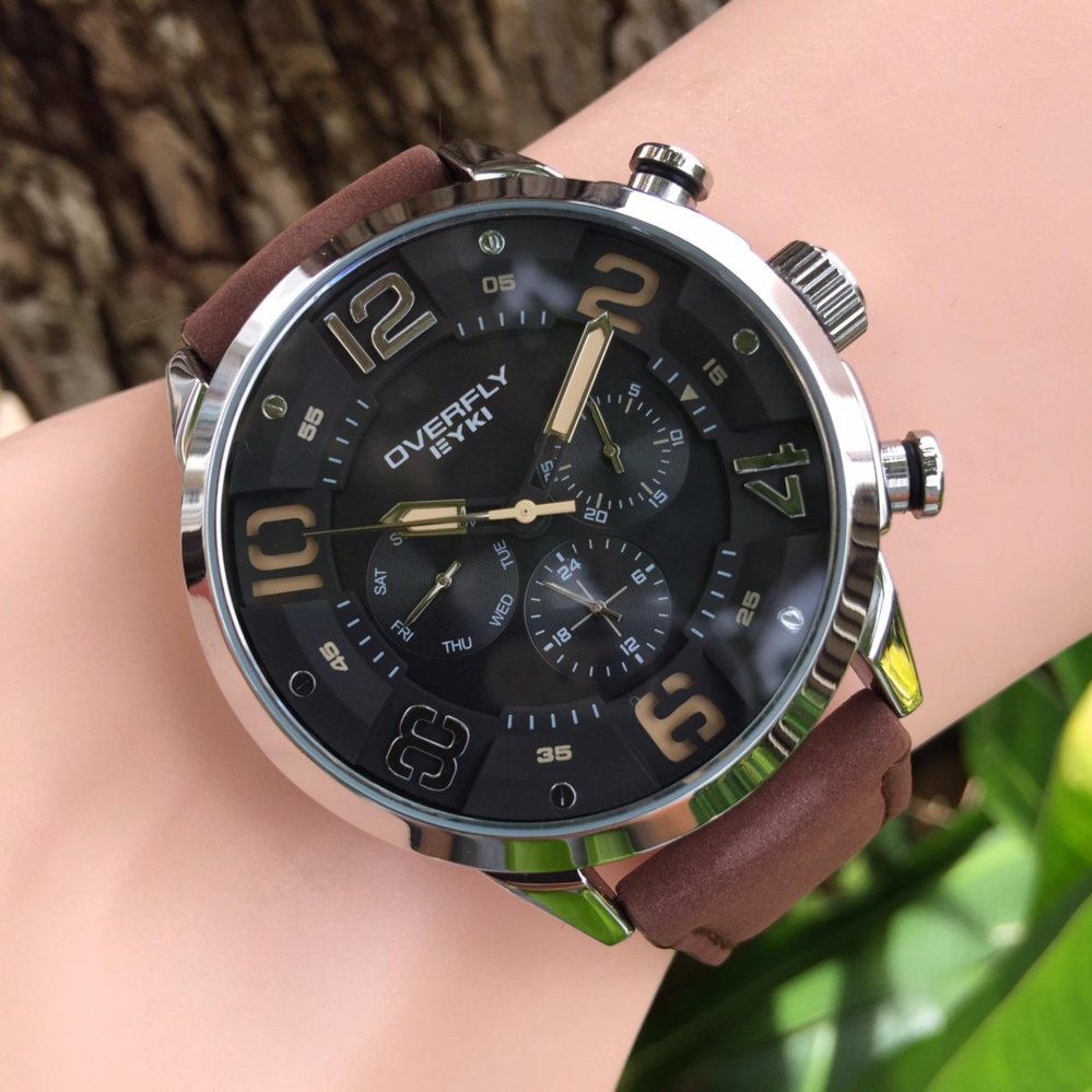EYKI Overfly นาฬิกาข้อมือชาย รุ่น EO3068 หน้าปัดดำ/สายน้ำตาลเข้ม