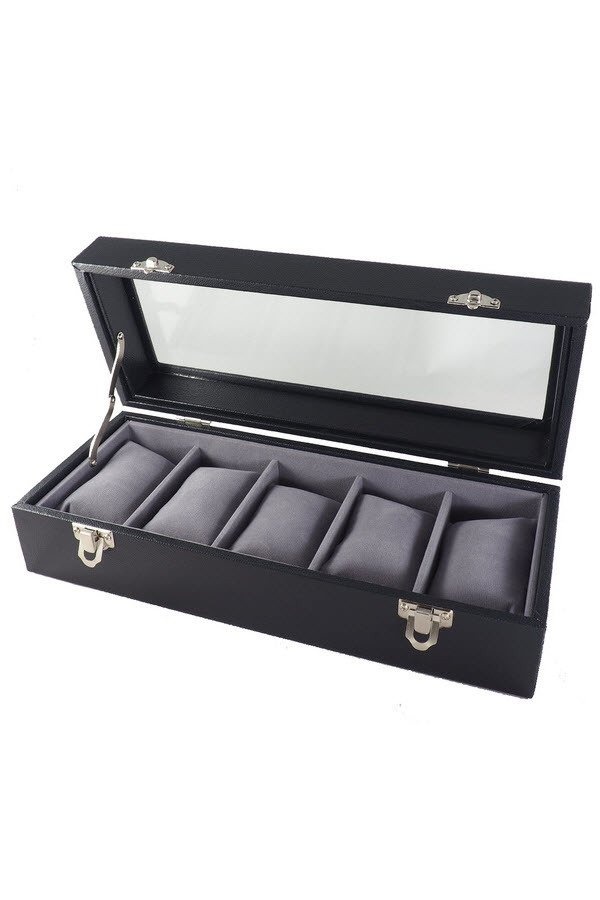 FancyBox ตู้นาฬิกาไม้บุผ้ากำมะหยี่ ฝากระจกนาฬิกา 5 เรือน (สีดำ) FancyBox ตู้นาฬิกาไม้บุผ้ากำมะหยี่ ฝากระจกนาฬิกา 5 เรือน (สีดำ)