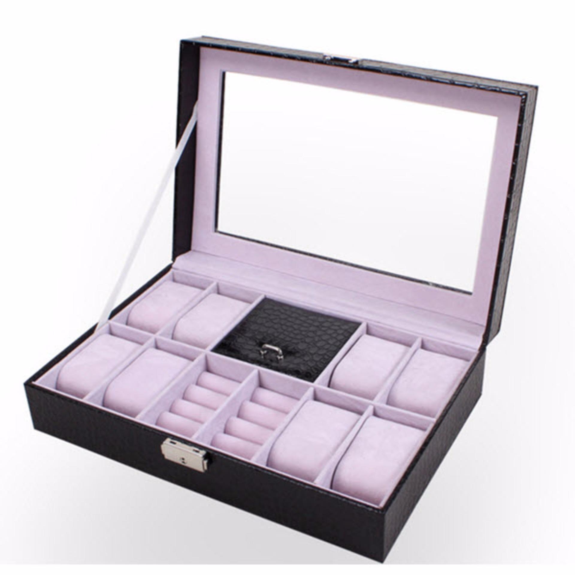 FancyBox ตู้นาฬิกาไม้บุหนัง ฝากระจก รุ่น Colorful Luxury ใส่นาฬิกา 8 เรือน + กล่องใส่เครื่องประดับ