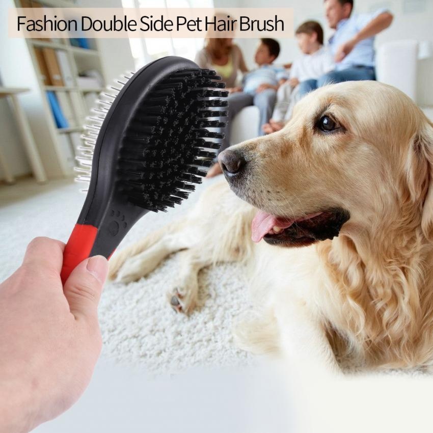 แฟชั่นคู่ด้านข้างลูกสุนัขหวีสำหรับสุนัขสัตว์เลี้ยงขนแมว Shedding ไม้กวาดหิมะกระจกหน้ารถแปรง (L) - INTL