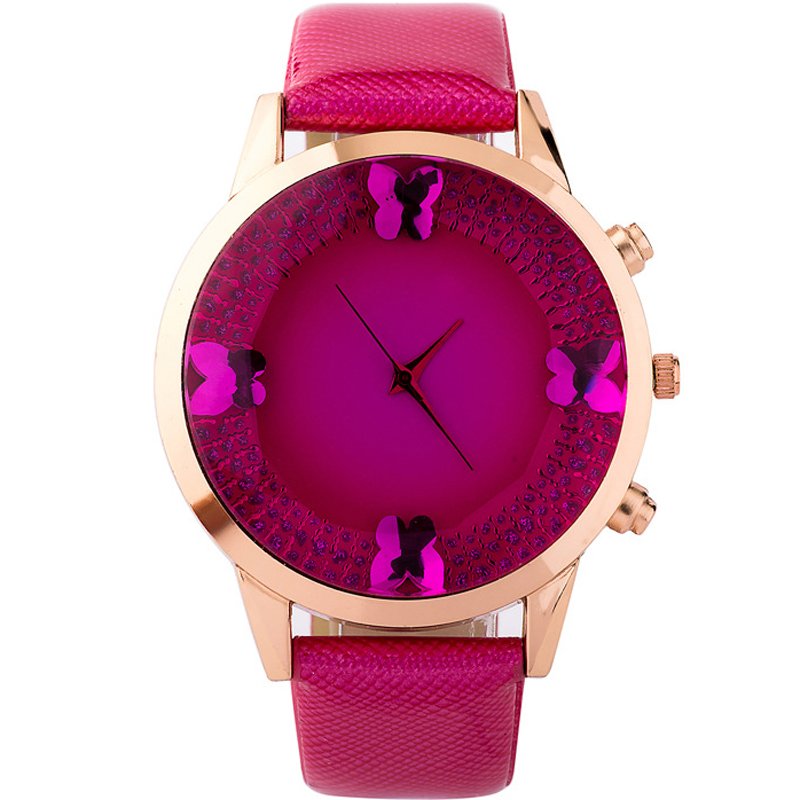 MEGA Top Luxury Crystal Butterfly Dial Leather Watchband Casual Quartz Dress Wristwatch หรูหรานาฬิกาข้อมือ สายหนัง กันน้ำ รุ่น MG0023 (Rose)