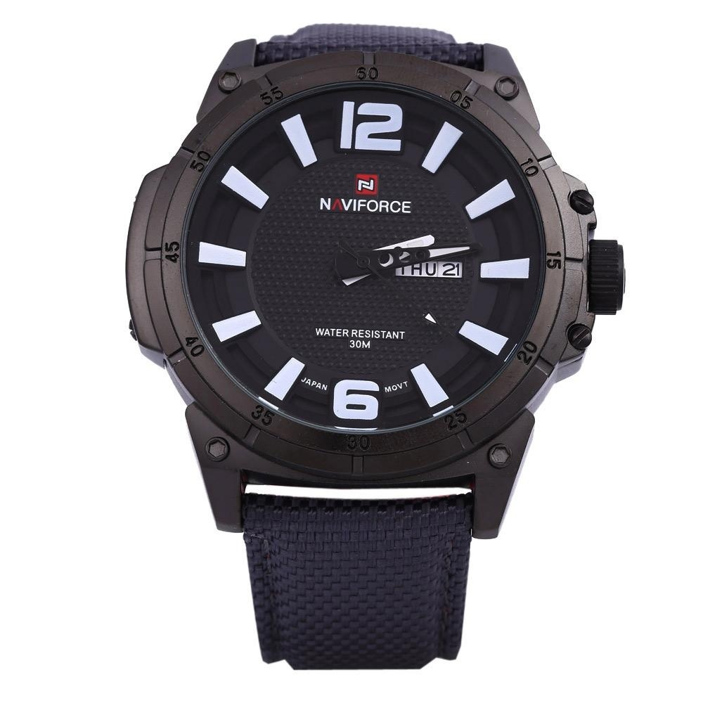Naviforce 9066 Men Quartz Watch Nylon Strap Calendar 3D Dial Analog