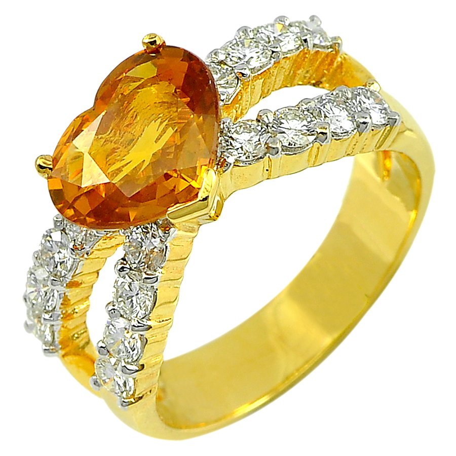 Parichat Jewelry แหวนทองคำแท้18K 2.53 กะรัต. พลอยแท้บุษราคัมสีเหลืองหัวใจ 9.6 x 7.7 x 3.8 มิล. เพชรเบลเยี่ยมแท้2.2 มิล. 12 เม็ด. ขนาดไซส์ 6