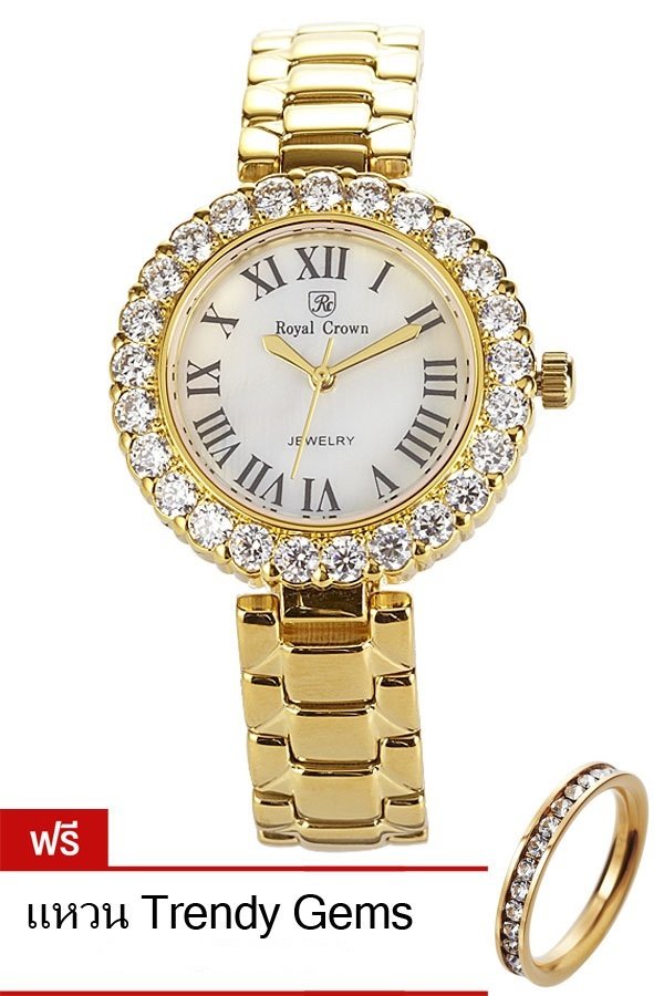 Royal Crown นาฬิกาประดับเพชร รุ่น 6305-SSL - สีทอง (แถมฟรี แหวนเพชร CZ)