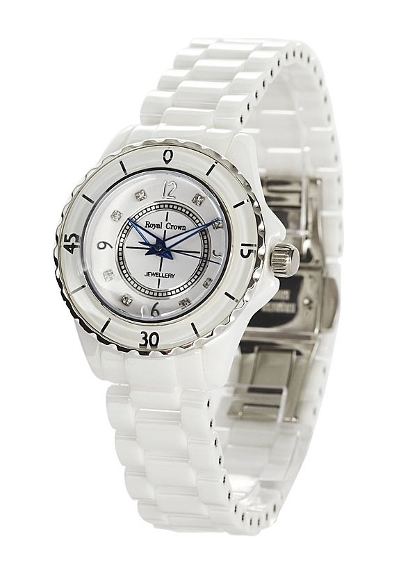 Royal Crown นาฬิกาประดับเพชร สายเซรามิก รุ่น 3821L-5 - สีขาว
