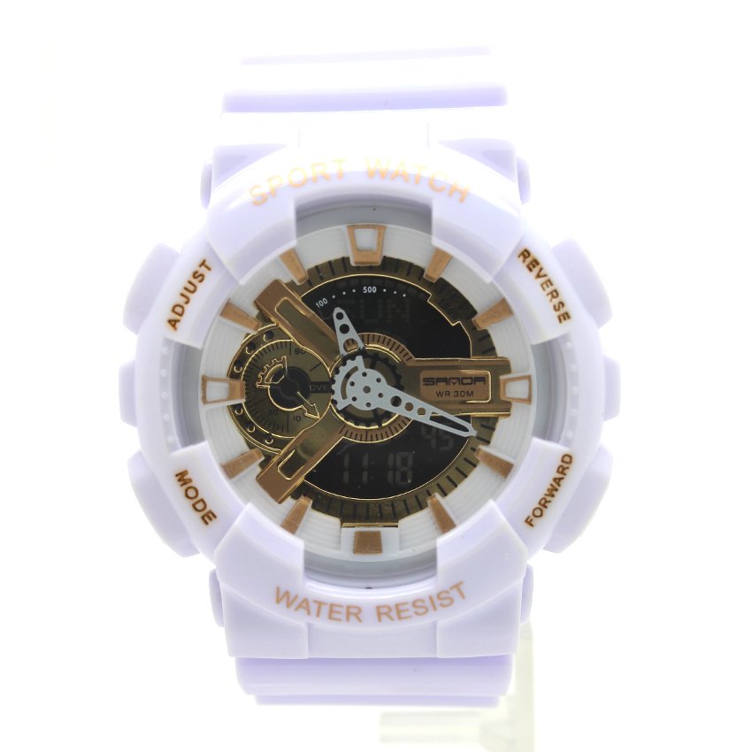SANDA นาฬิกาข้อมือหญิงสไตล์ SPORT สายยาง 2 ระบบ (เข็มและDigital) - SM-001 (White-Gold) SANDA นาฬิกาข้อมือหญิงสไตล์ SPORT สายยาง 2 ระบบ (เข็มและDigital) - SM-001 (White-Gold)