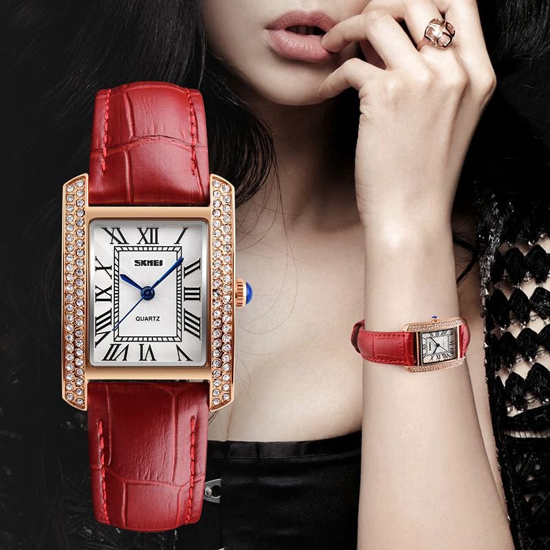 SKMEI นาฬิกายี่ห้อสตรีนาฬิกาย้อนยุค Relogio Feminino สายคล้องคอหนังกันน้ำแฟชั่นลำลองสุภาพสตรีนาฬิกาข้อมือควอตซ์ (กรณีทอง)