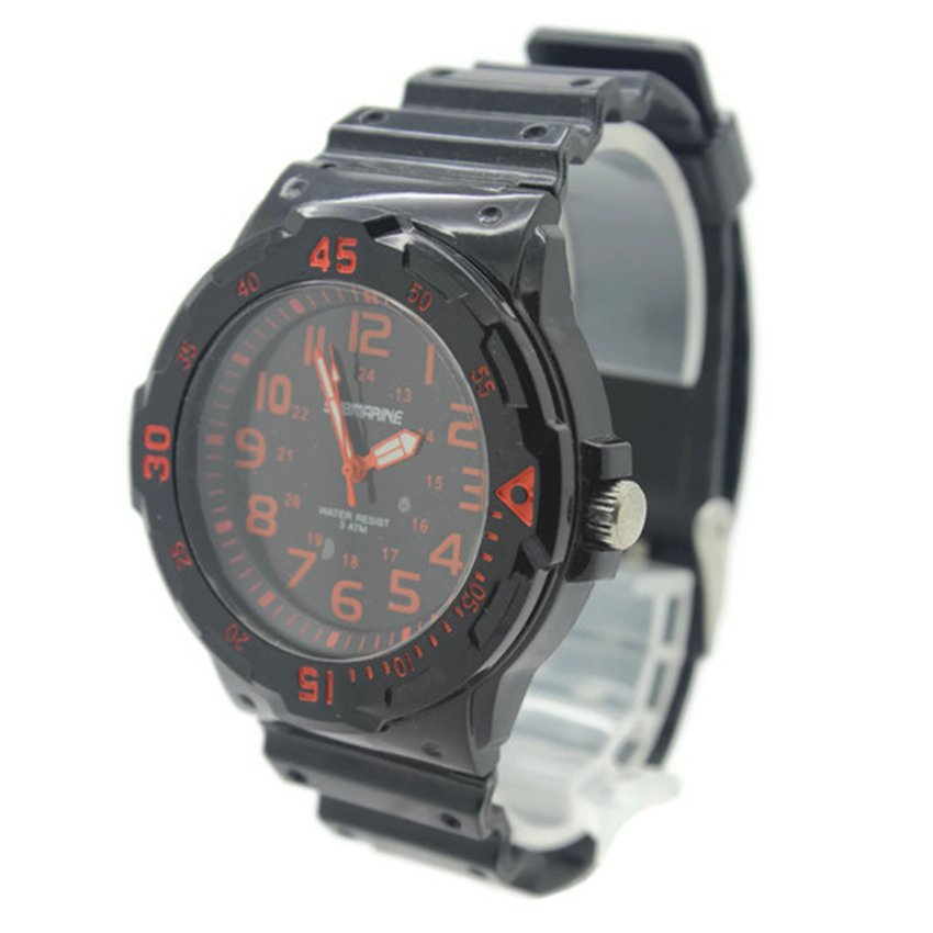 Submariner นาฬิกาข้อมือชาย หญิง สายยาง ระบบเข็ม - S0009 (Black-Orange)