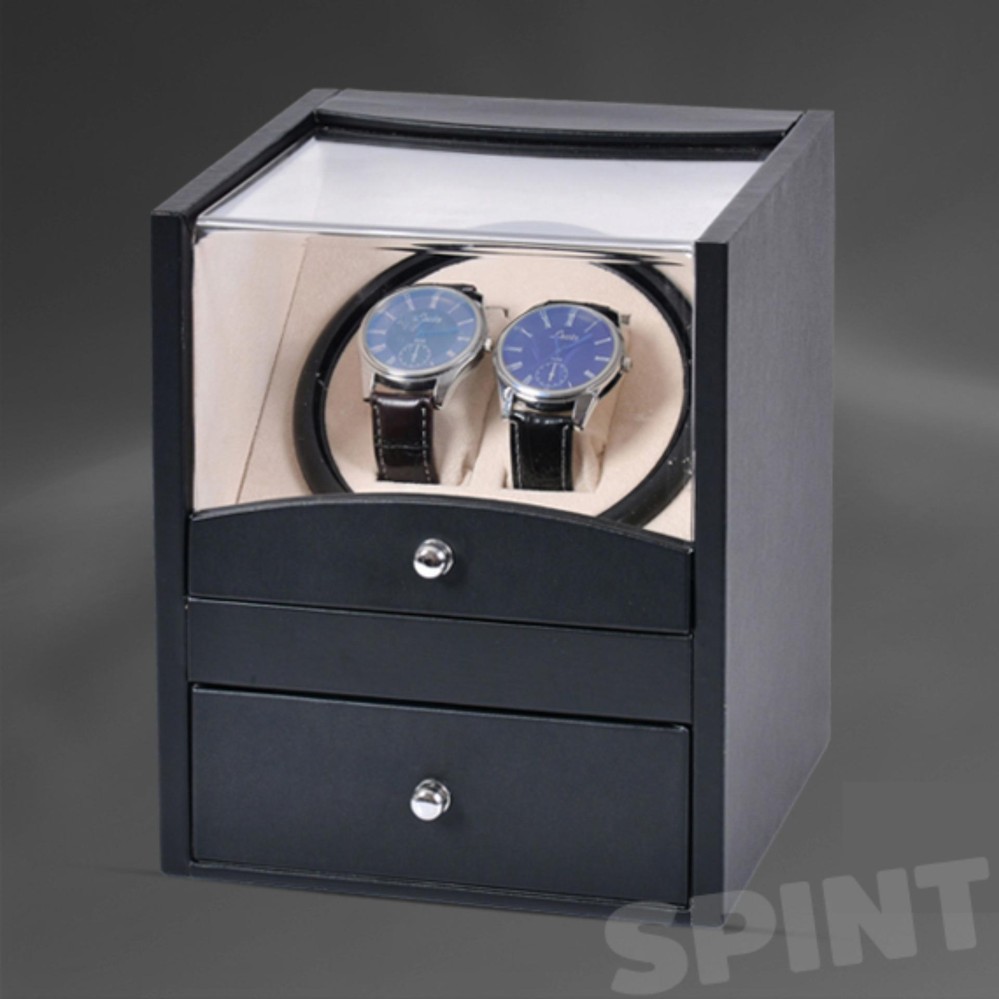 Vintage กล่องใส่นาฬิกา WATCH WINDER แบบหมุนออโต้ รุ่น 2+2 เรือน (สีดำ/เบจ)