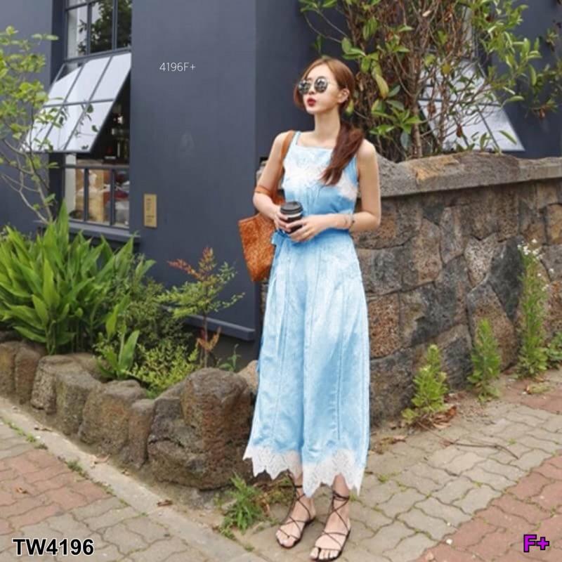 TW4196 จั้มสูทขายาว แขนกุด ช่วงตัวตกแต่งลูกไม้ **สอบถามก่อนสั่งซื้อ**