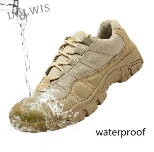 DOLWIS รอกกลางแจ้งผู้ชายรองเท้าเดินป่ากันน้ำ Breathable ยุทธวิธีรองเท้าคอมแบทกองทัพบูททะเลทรายรองเท้าผ้าใบออกกำลังกาย Anti-SLIP รองเท้าเดินป่า