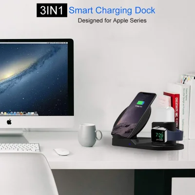 Wireless charger 3in1 ที่ชาร์จไร้สาย [ส่งฟรี/พร้อมส่ง] ชาร์จ iPhone AirPods Apple Watch 3 in 1 Qi Wireless Charger Dock Stand 10W iWatch Samsung【รับประกันหนึ่งปี】