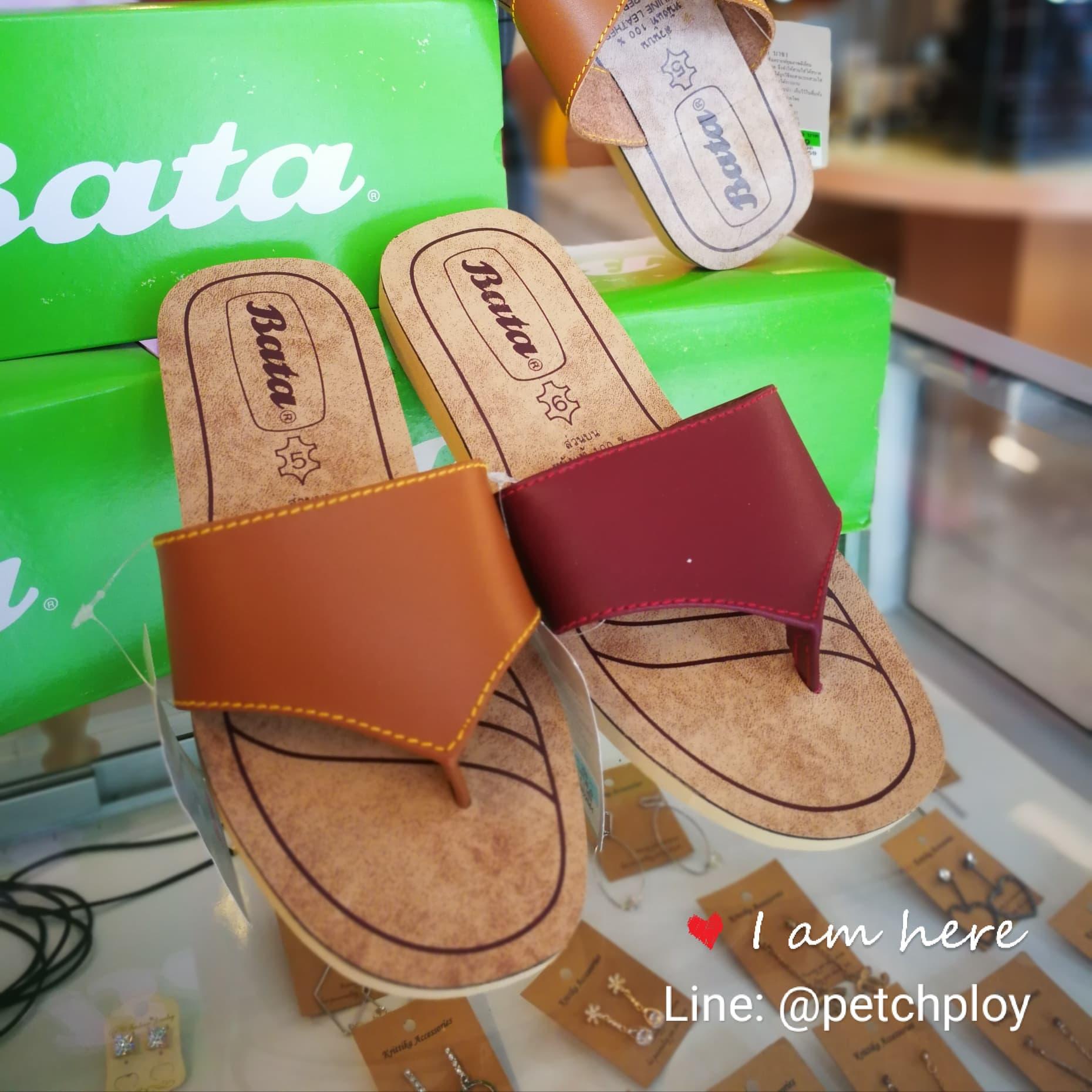มีเก็บเงินปลายทาง Bata รองเท้าแตะผู้ชาย บาจา หนังแท้ รุ่นดั้งเดิม มี2สี แดง, น้ำตาล เบอร์ 5-10 (38-45)