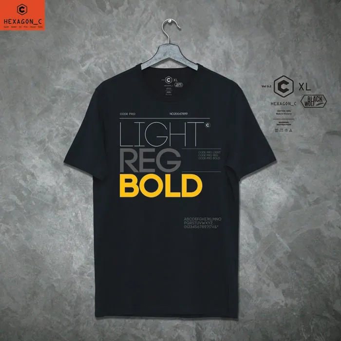 เสื้อยืดผู้ชาย เสื้อยืดคอกลม ลาย light reg bold สำหรับ ชาย หญิง ผ้าCotton สีพื้น ดำ ขาว ขนาด S M L XL XXL 2XL ใส่สบาย เสื้อหายใจได้ By Hexagon c