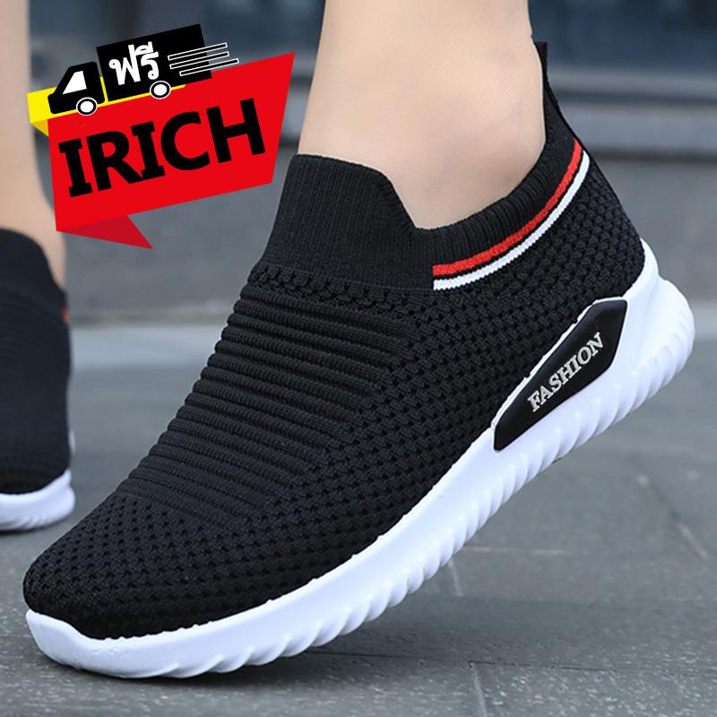 iRich รองเท้าผู้หญิงรองเท้าผ้าใบรองเท้าวิ่งแฟชั่นสีชมพูและความสะดวกสบาย รองเท้าลำลอง รองเท้าผ้าใบสีดำรองเท้า
