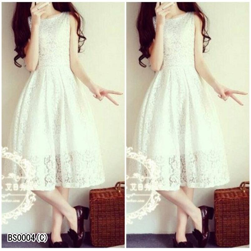 Dress เดรสลูกไม้ แขนกุด คลุมเข่า Dress เดรสลูกไม้ แขนกุด คลุมเข่า