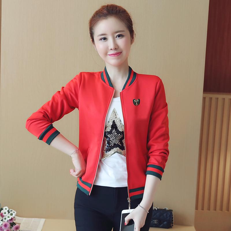 เสื้อเบสบอลแขนยาว คอตั้ง สไตล์นักกีฬาหญิง (สีแดง) (สีแดง)
