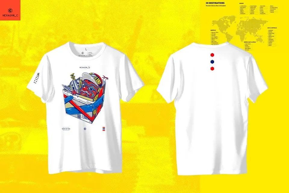 เสื้อยืดผู้ชาย เสื้อยืดคอกลม แฟชั่น ลาย thnik out box สำหรับ ชาย หญิง ผ้าCotton USA สีพื้น ดำ ขาว ขนาด S M L XL XXL 2XL ใส่สบาย เสื้อหายใจได้ By Hexagon c