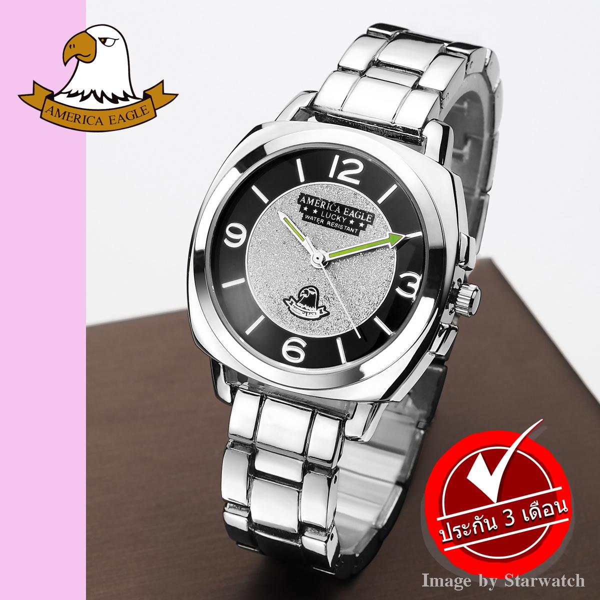 AMERICA EAGLE นาฬิกาข้อมือผู้หญิง สายสแตนเลส รุ่น AE003L - Silver/Black