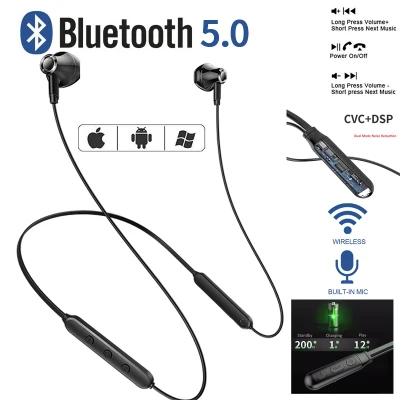 BEST หูฟังบลูทูธไร้สาย Bluetooth V5.0 Earphone คุณภาพเสียงดีเยี่ยม หูฟังบลูทูธสเตอริโอ In-Ear Headphone Wireless Stereo Earbuds Sport Neckband Bluetooth Headset หูฟังที่รองรับรายละเอียดเสียงได้ดีที่สุด