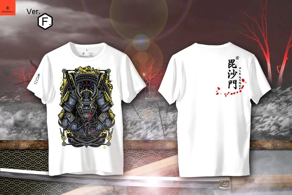 เสื้อยืดผู้ชาย เสื้อยืดคอกลม แฟชั่น ลายส bishamon Ver.F สำหรับ ชาย หญิง ผ้าCotton USA สีพื้น ดำ ขาว ขนาด S M L XL XXL 2XL ใส่สบาย เสื้อหายใจได้ By Hexagon c