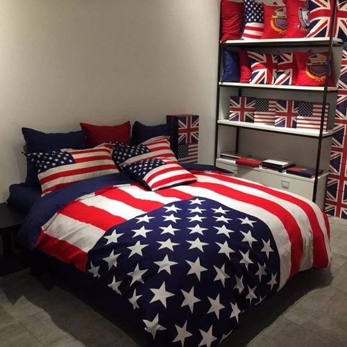 APK ชุดผ้าปูที่นอน 5 ชิ้น พร้อมผ้านวมหนา 3.5 ฟุต รุ่น N3-15 ลาย I love LONDON (สีแดง-น้ำเงิน)