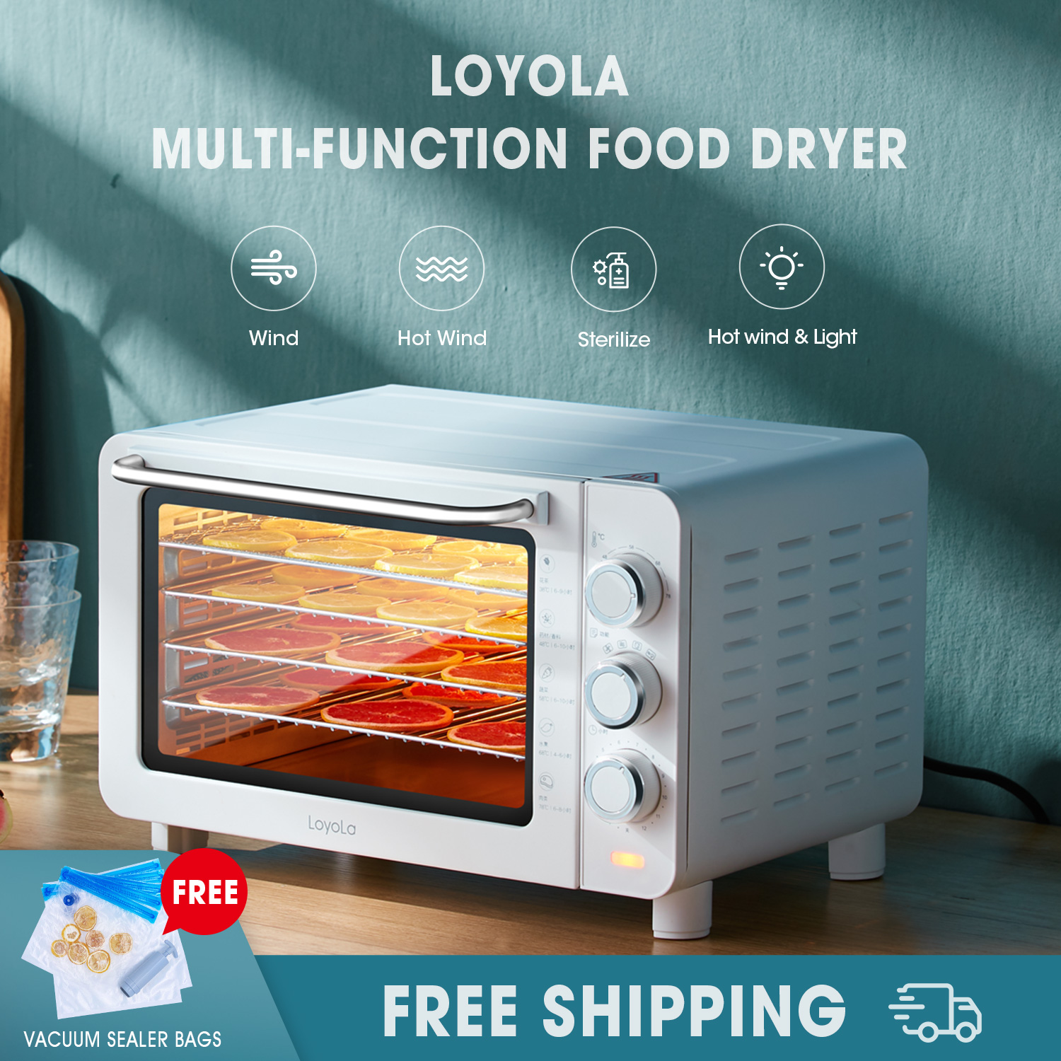 Food Dehydrator Machine LoyoLa Electric Food Dryer with Time Setting and Temperature Adjustable from 38 to 78℃ for Drying Beef Jerky Fruit Vegetables Herbs and Meat