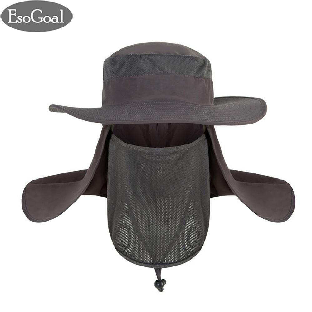 EsoGoal หมวกกันแดด หมวกกันแดดหมวก หมวกผู้หญิง Fishing Sun Hat UV Protection 360° Wide Brim Sun Visor Hat Removable Neck Face Mask Flap Cover Cap for Fishing Gardening Beach Camping Boating with Free Arm Sleeves