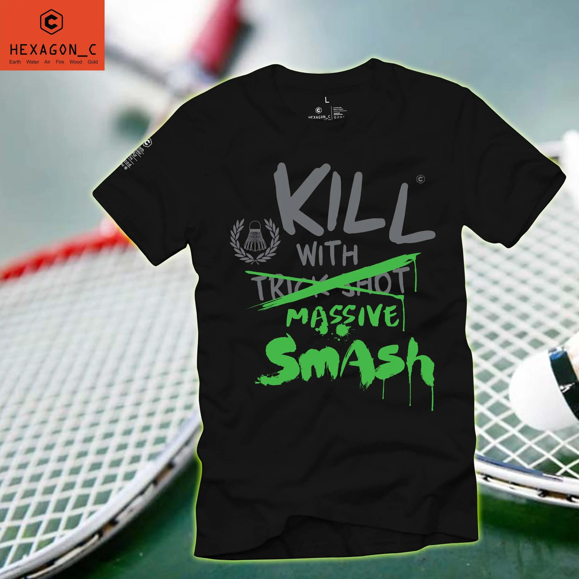 เสื้อยืดผู้ชาย เสื้อยืดคอกลม แฟชั่น ลาย KILL WITH MASSIVE สำหรับ ชาย หญิง ผ้าCotton USA สีพื้น ดำ ขาว ขนาด S M L XL XXL 2XL ใส่สบาย เสื้อหายใจได้ By Hexagon c