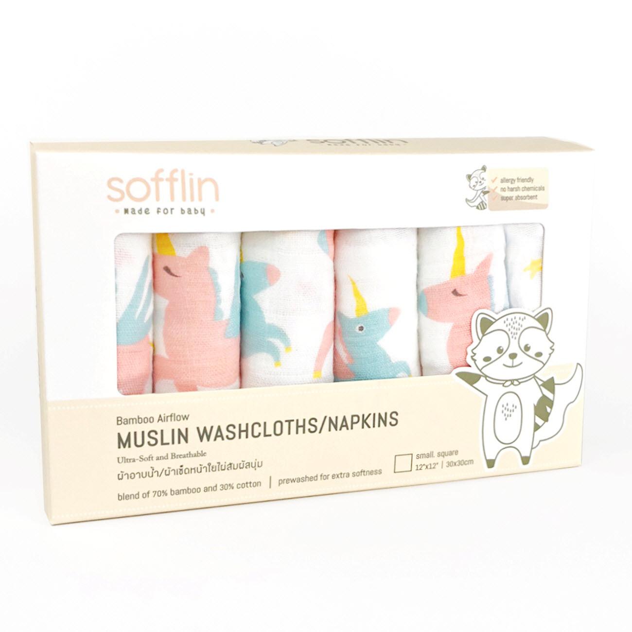 Sofflin ผ้าเช็ดหน้ามัสลินใยไผ่ 12 นิ้ว (แพ็ค 6 ชิ้น) Sofflin ผ้าเช็ดหน้ามัสลินใยไผ่ 12 นิ้ว (แพ็ค 6 ชิ้น)