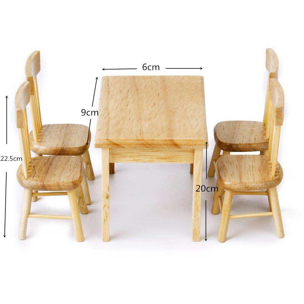 5 ชิ้น Miniature โต๊ะทานอาหารเก้าอี้ไม้ชุดเฟอร์นิเจอร์สำหรับ 1:12 Dollhouse --- สีไม้ 5 ชิ้น Miniature โต๊ะทานอาหารเก้าอี้ไม้ชุดเฟอร์นิเจอร์สำหรับ 1:12 Dollhouse --- สีไม้