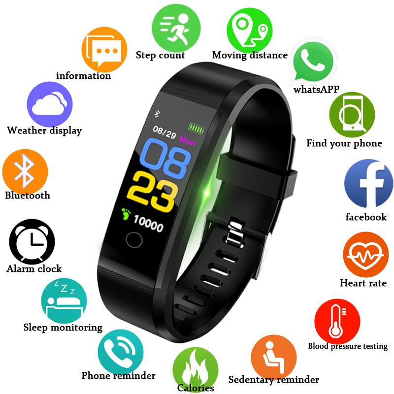 PLUS Color Screen Smart Bracelet Sports Pedometer Watch Fitness Running Walking Tracker Heart Rate Pedometer Smart Band