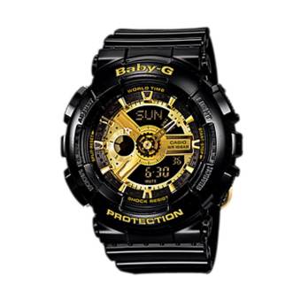 Casio Baby-G นาฬิกาข้อมือสุภาพสตรี สีดำ/ทอง Resin Strap รุ่น BA-110-1ADR