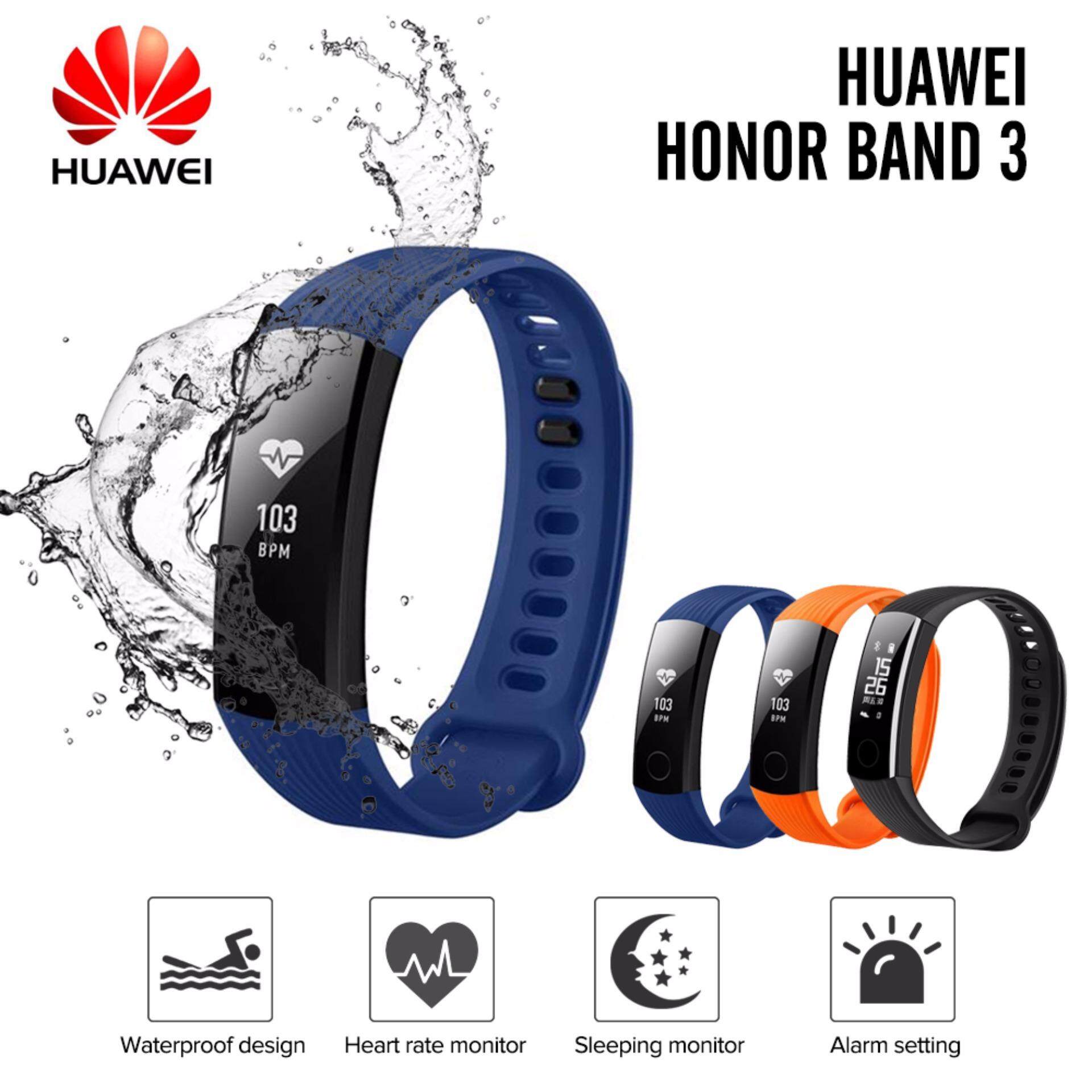 (50m Waterproof) Original HUAWEI Honor Band 3 Smartband Heart Rate Monitor Calories Consumption Pedometer Smart Bracelet Wristband for Swimming Fitness Tracker for Android iOS
