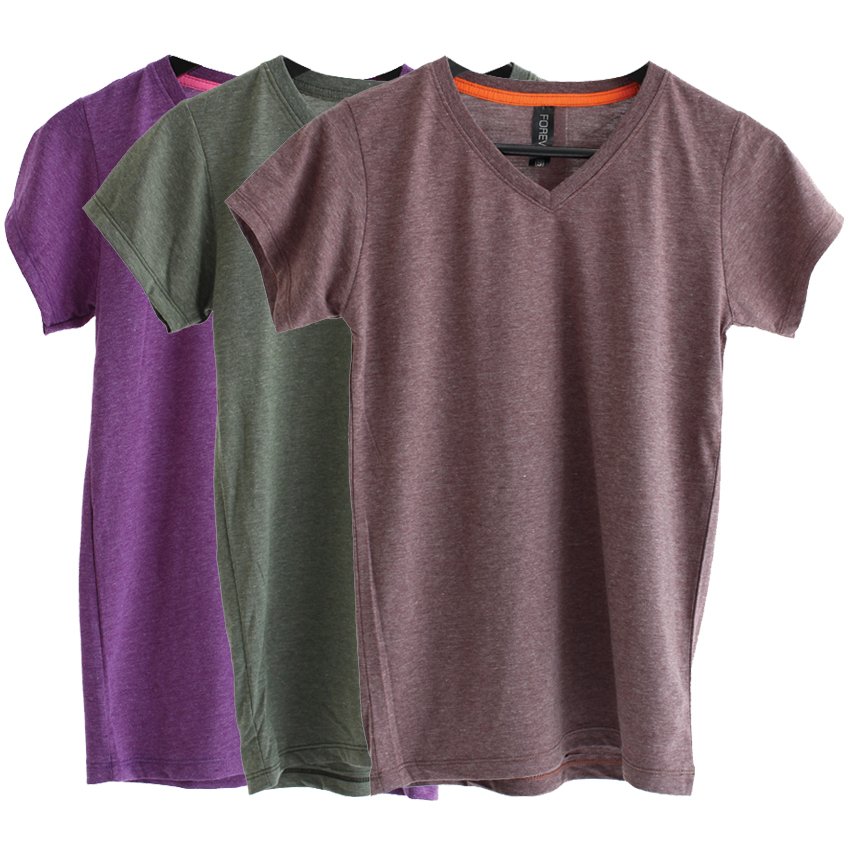 Chahom เซตเสื้อยืดคอวี ( สีน้ำตาลท็อปดาย,สีเขียวท็อปดาย,สีม่วงท็อปดาย) 3 ตัว
