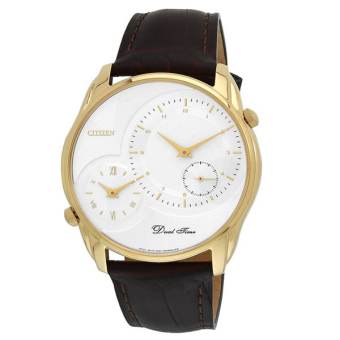 CITIZEN Analog White Dial Duo Time Men's Watch - AO3008-07A - สายหนังน้ำตาล / Gold CITIZEN Analog White Dial Duo Time Men's Watch - AO3008-07A - สายหนังน้ำตาล / Gold
