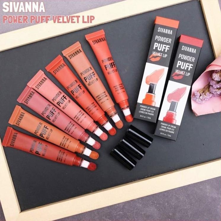 Sivanna Colors Powder Puff Velvet Lip Cream 12g HF388 ลิปคุชชั่น หัวฟองน้ำ สิวันนา ลิปสติกหัวคุชชั่น เนื้อกำมะหยี่ สีสวย ติดทน ลิปสติก
